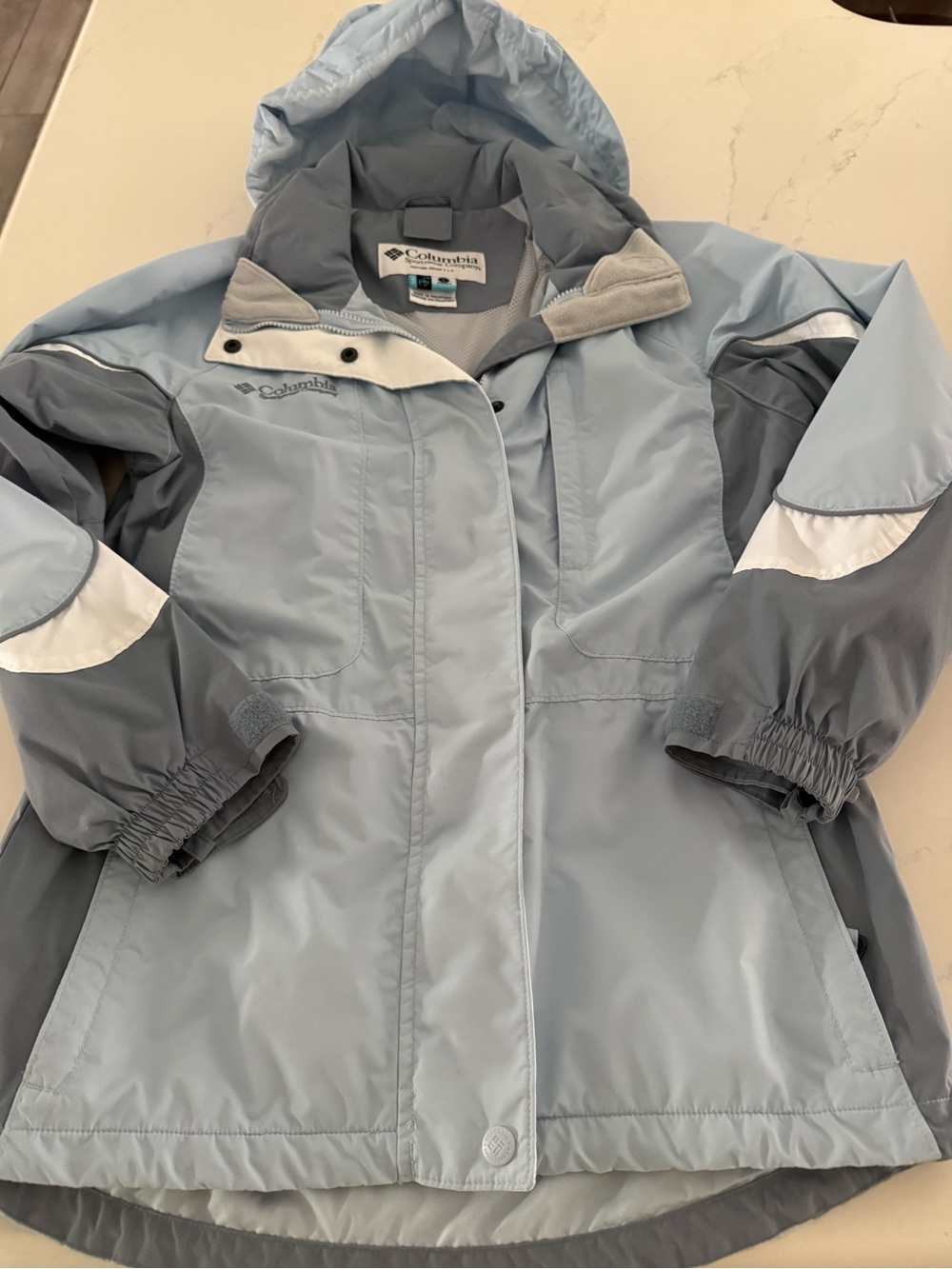 Columbia Women's Light Blue Two-Tone Hooded Rain Jacket